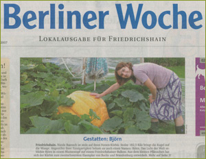 Pressebericht: Lokalausgabe Berliner Woche, 2007, Kürbis Björn von Nicole Baensch, Dipl. Ing. für Landschaftsplanung